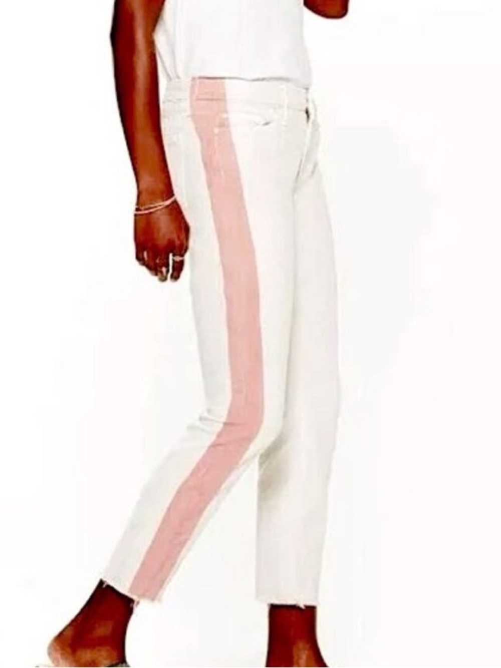 MOTHER | NEW The Looker Ankle Fray So Far Gone Jeans in White Painted Stripe, - Picture 12 of 12